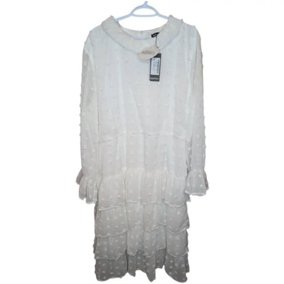 NWT BOOHOO Plus White Swiss  Polka Dot Ruffle Tiered Midi Dress Size 20 - Picture 2 of 13